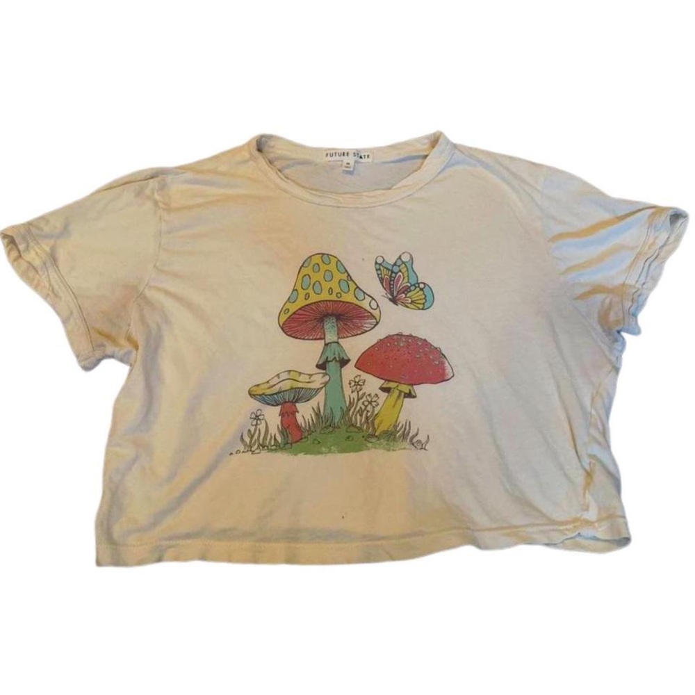 Urban Outfitters Future State Cropped Graphic Mushroom Print Hippie Baby tee